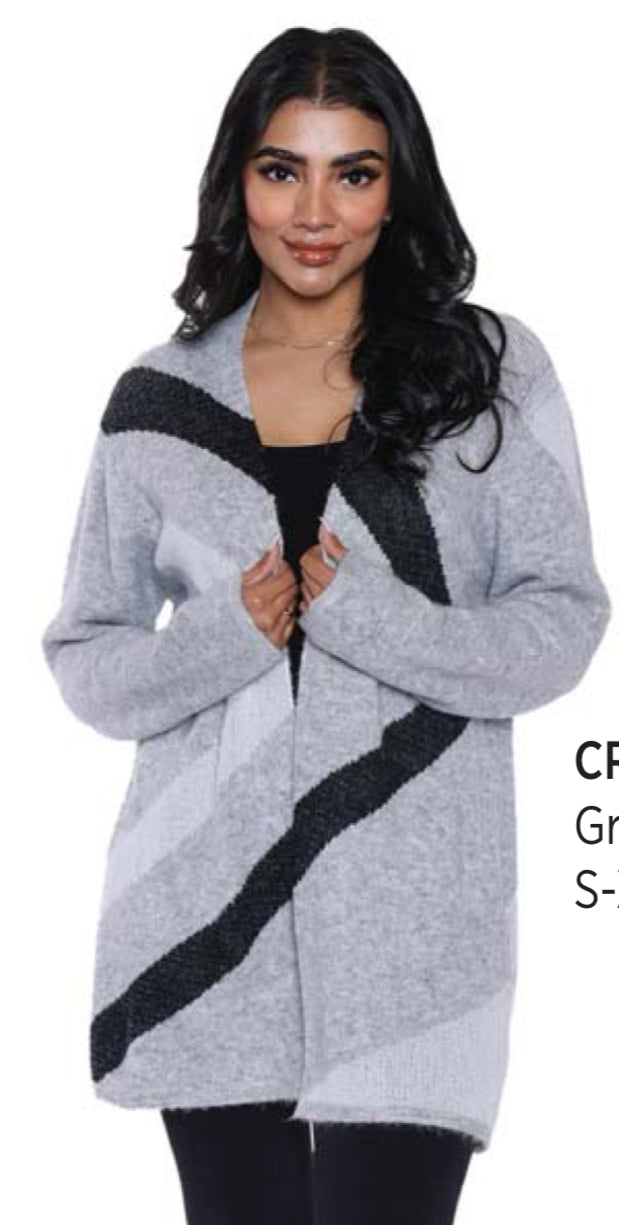 Grey,Black & White Pattern Cardigan