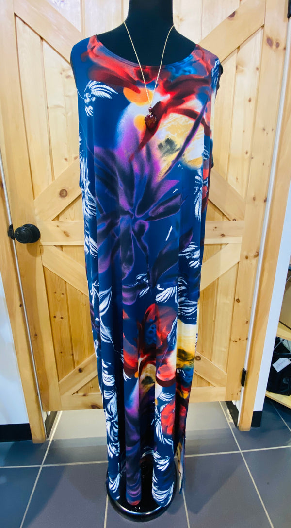 Patterned Sleeveless Maxi Dress W/Slit