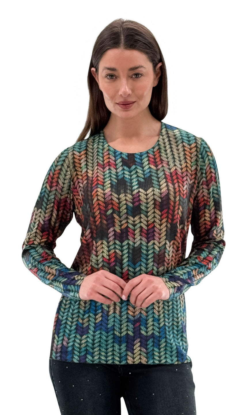 Multi Color Patterned Long Sleeve Top