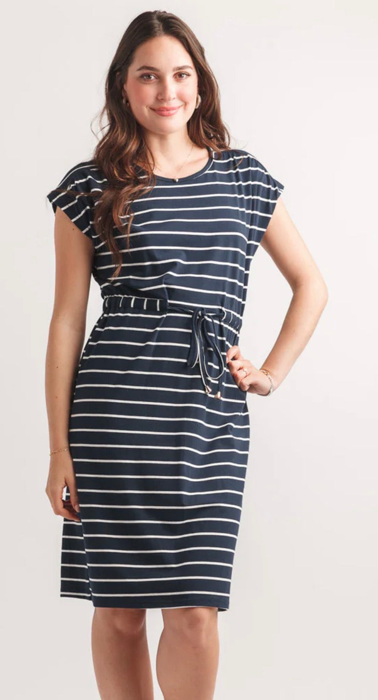 Striped Extended Sleeve Stretch Dress