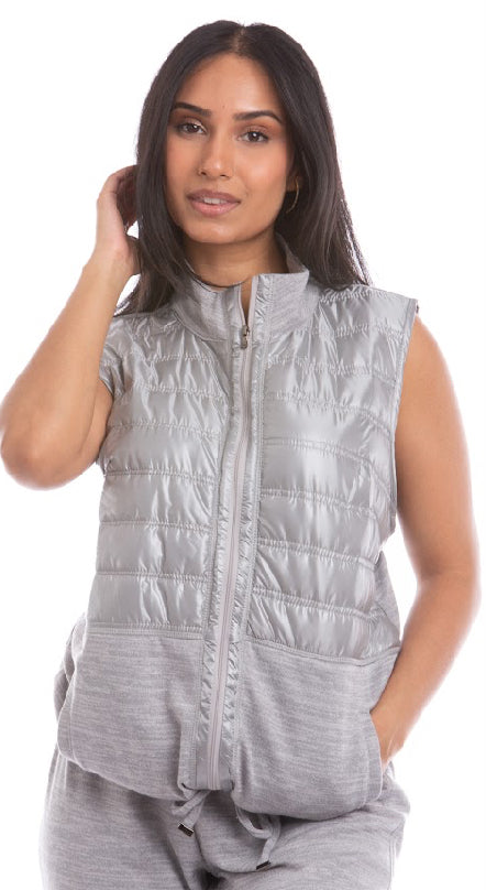 Short Shiny Detail Zip Up Vest