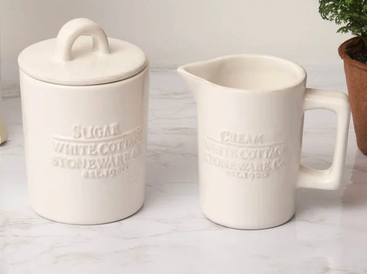 White Cottage Ceramic Cream & Sugar Set