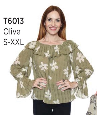Long Sleeve Flower Pattern Blouse