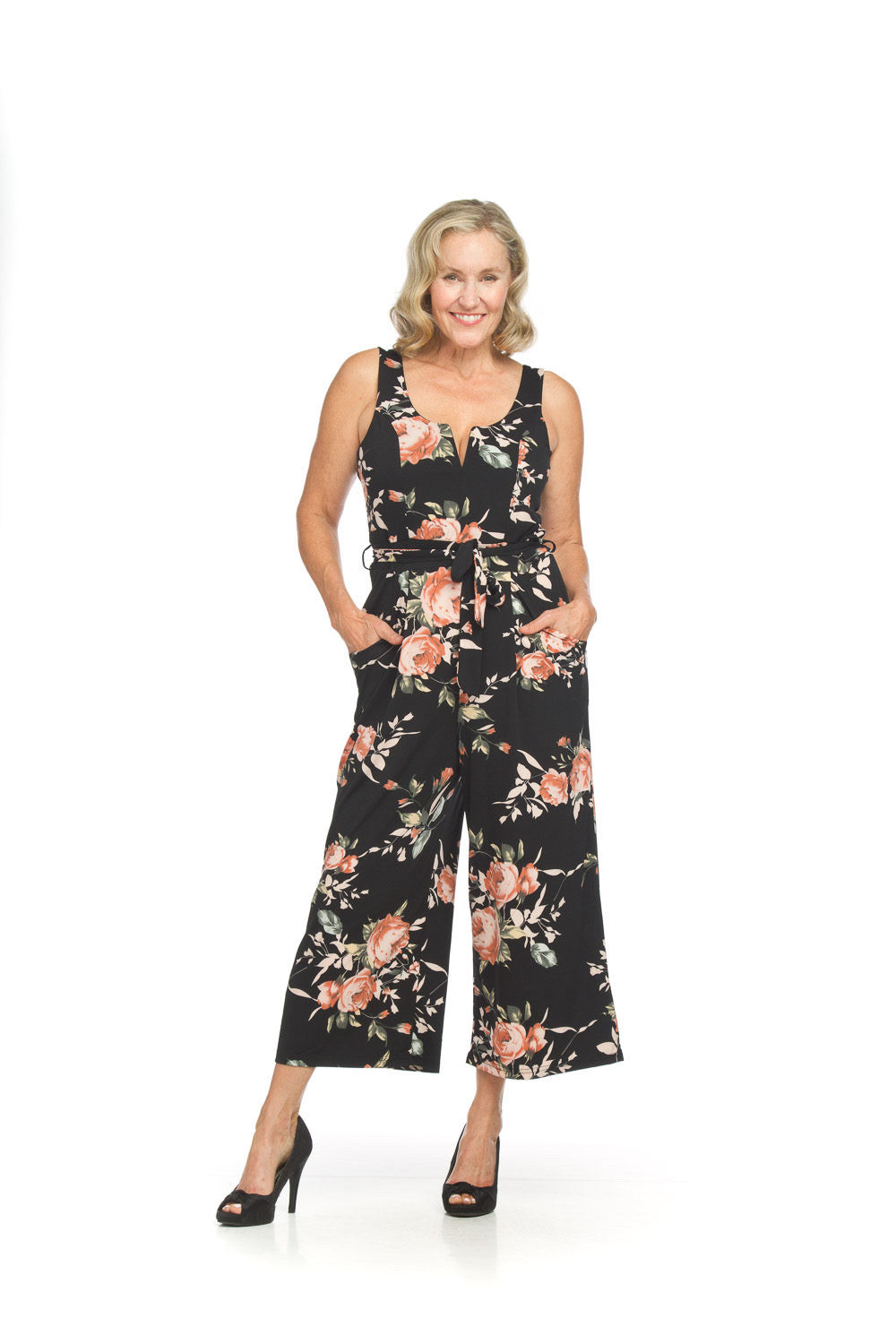 Black & Pink Floral Jumpsuit