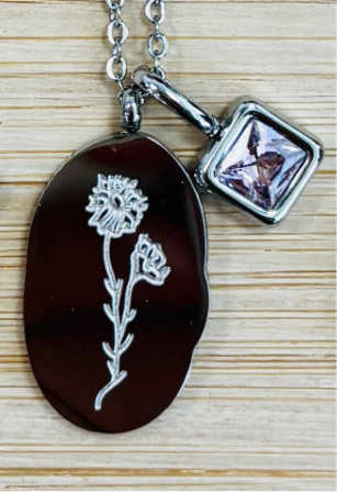 Silver Birth Flower Necklace W/Charm