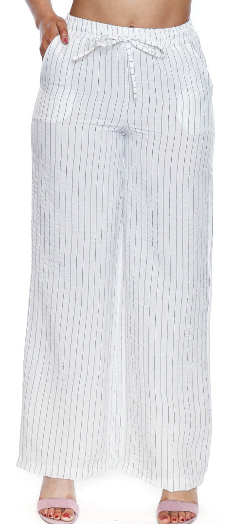 White Striped Flowy Pant