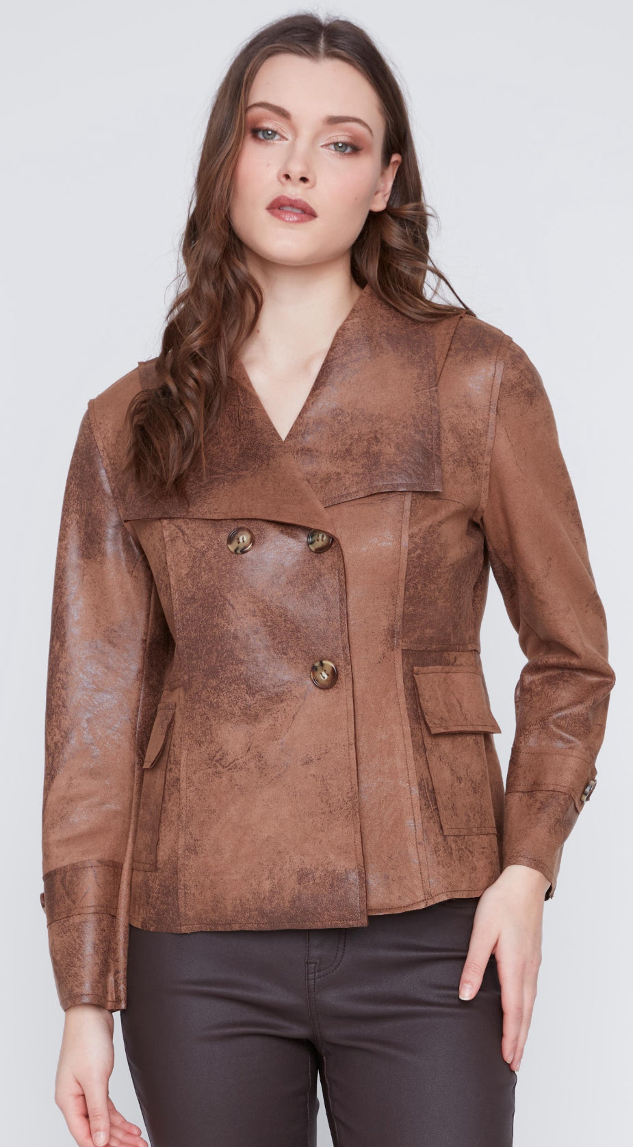 Faux Leather Jacket W/Buttons