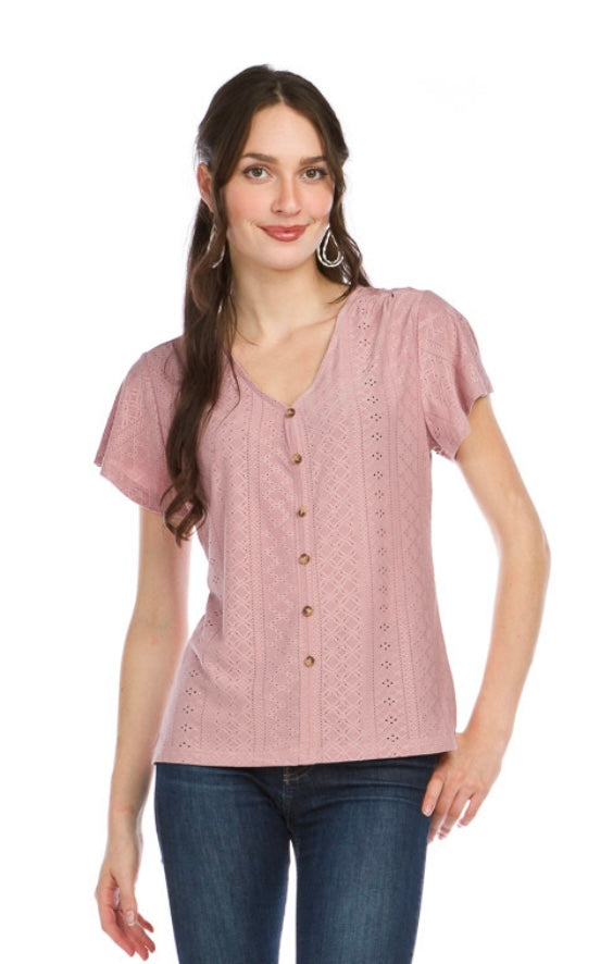 Stretch Eyelet T-Shirt W/Buttons