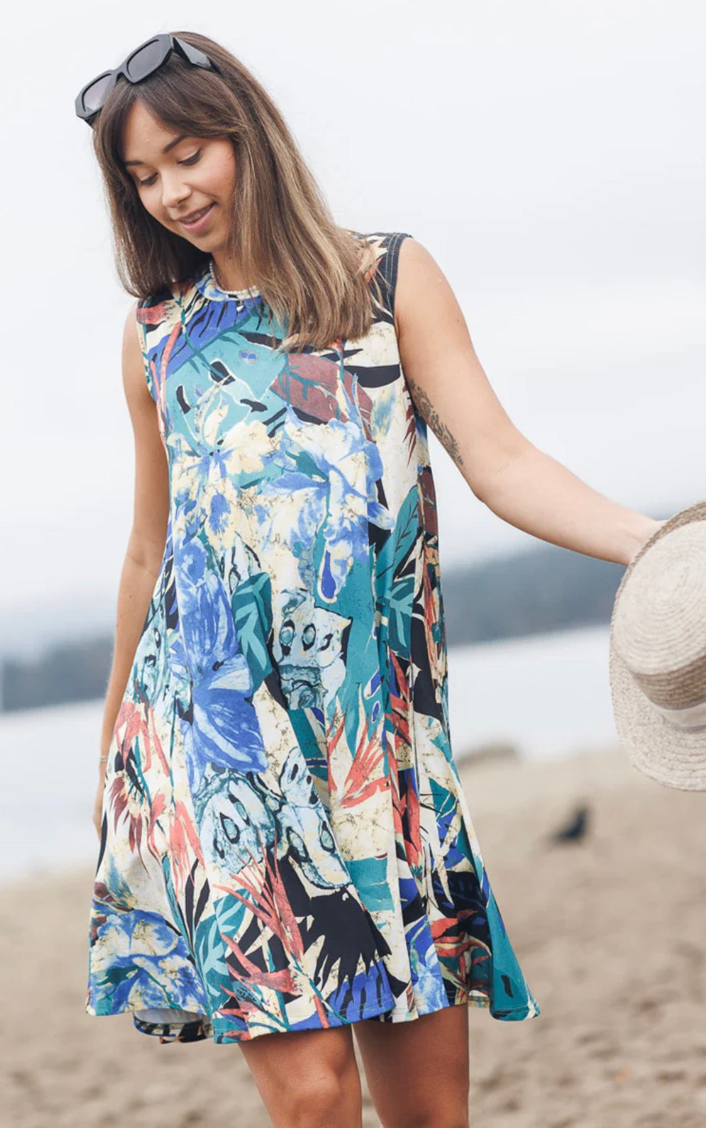 Abstract Tropical Print Aline Stretch Swing Dress