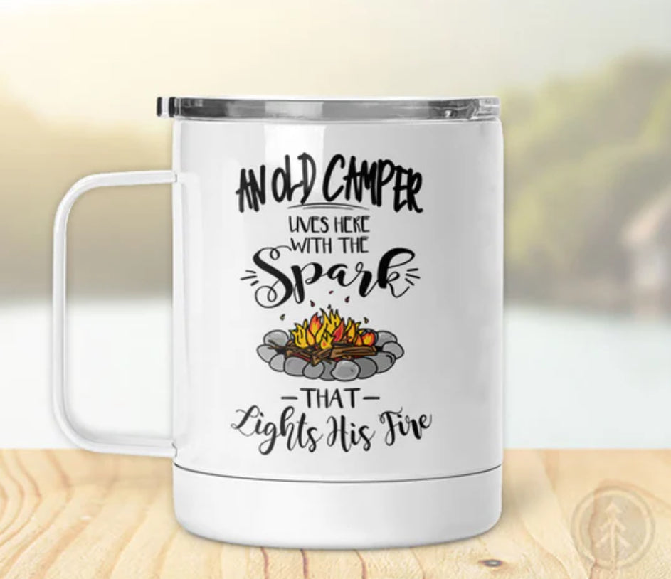 An Old Camper Lives Here Insulated Mug