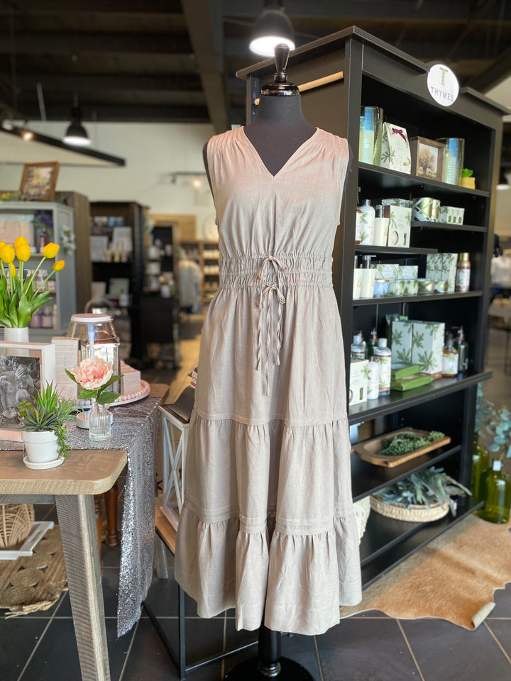 V-Neck Long Linen Dress