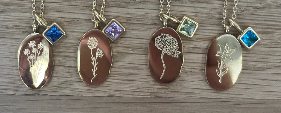 Gold Birth Flower Necklace W/Charm