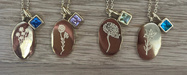 Gold Birth Flower Necklace W/Charm
