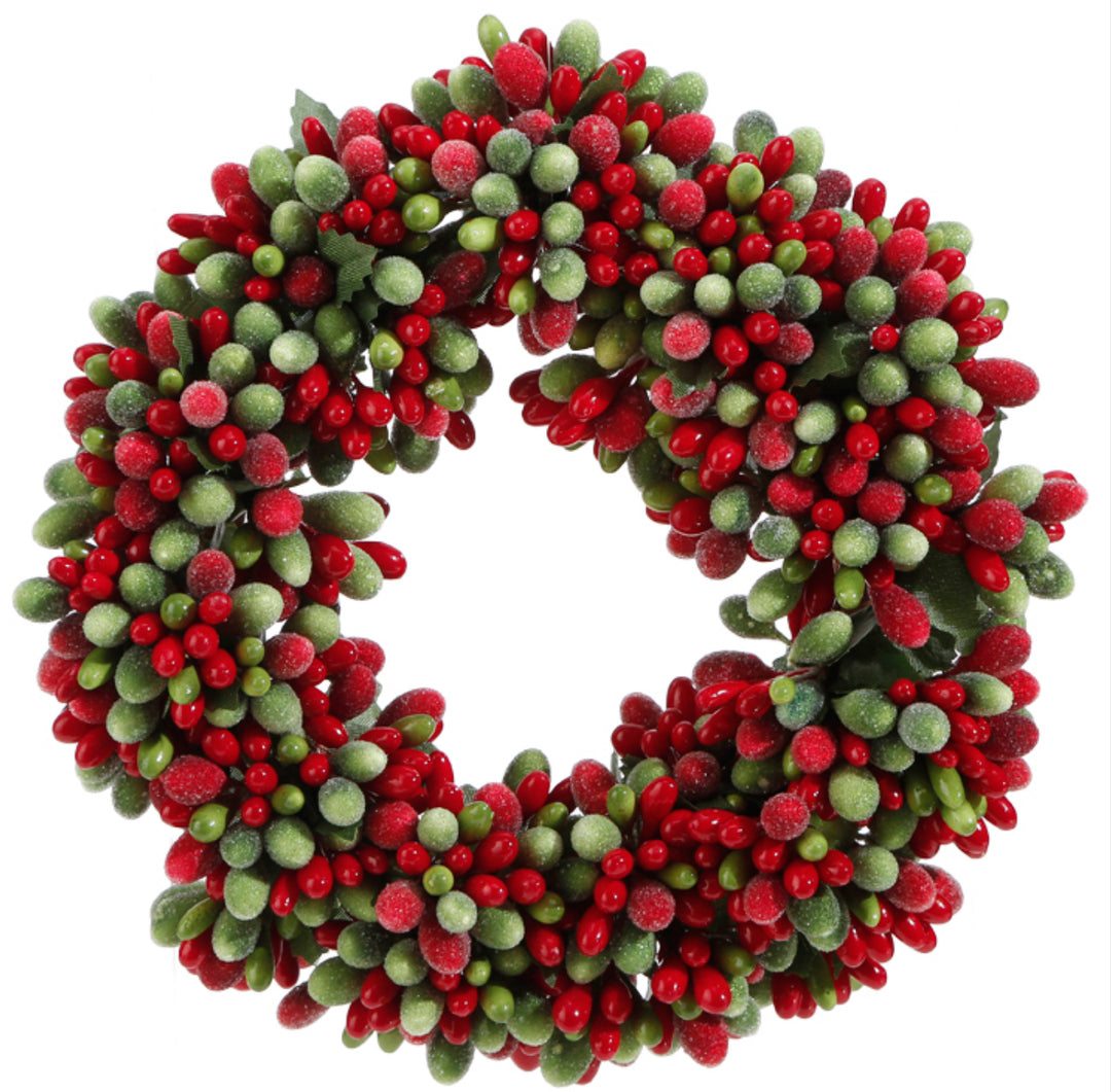 6.5” Beaded Berry Christmas Candle Ring