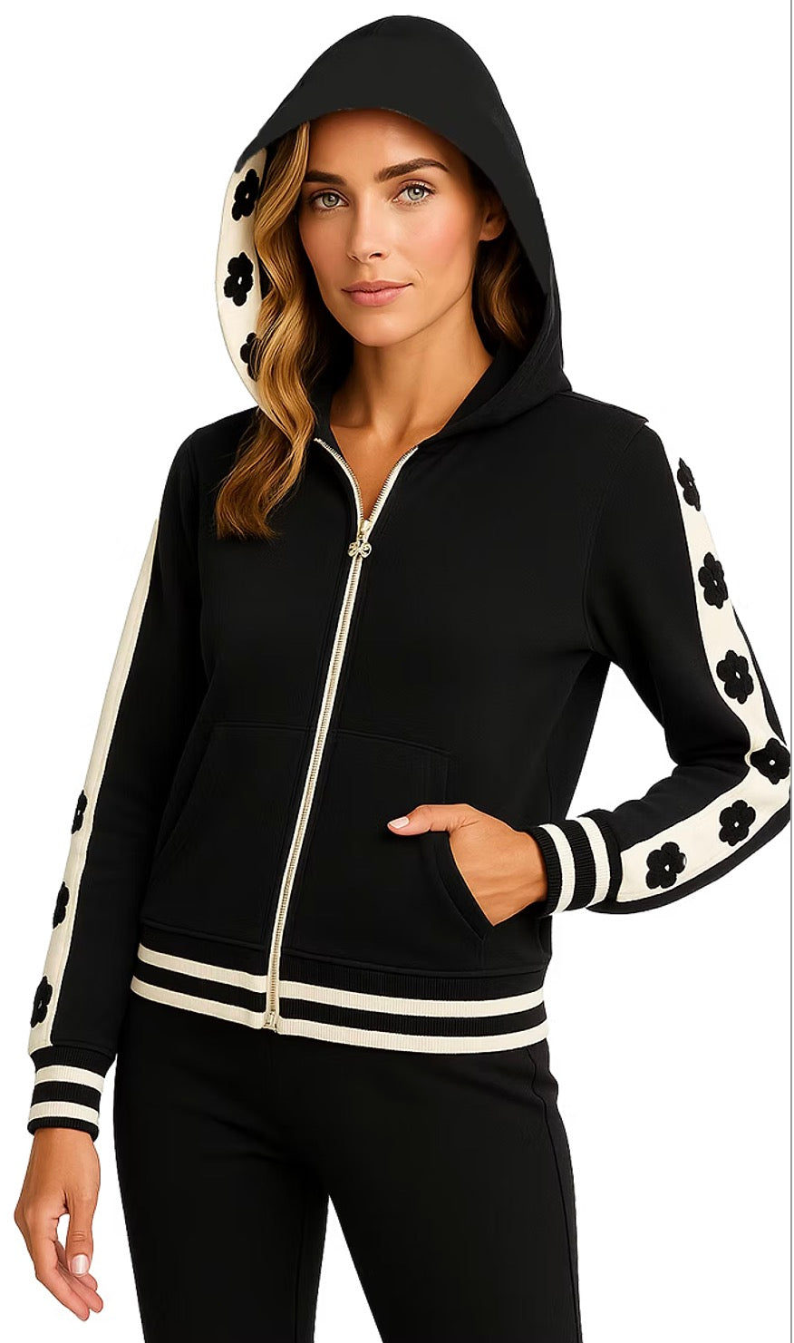 Flower Zip Up W/Hood