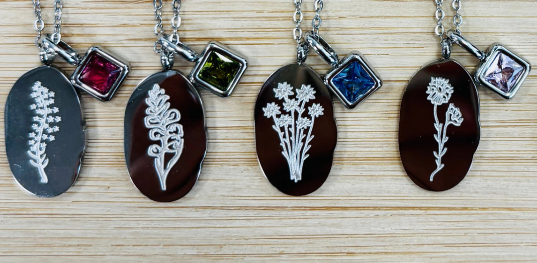 Silver Birth Flower Necklace W/Charm