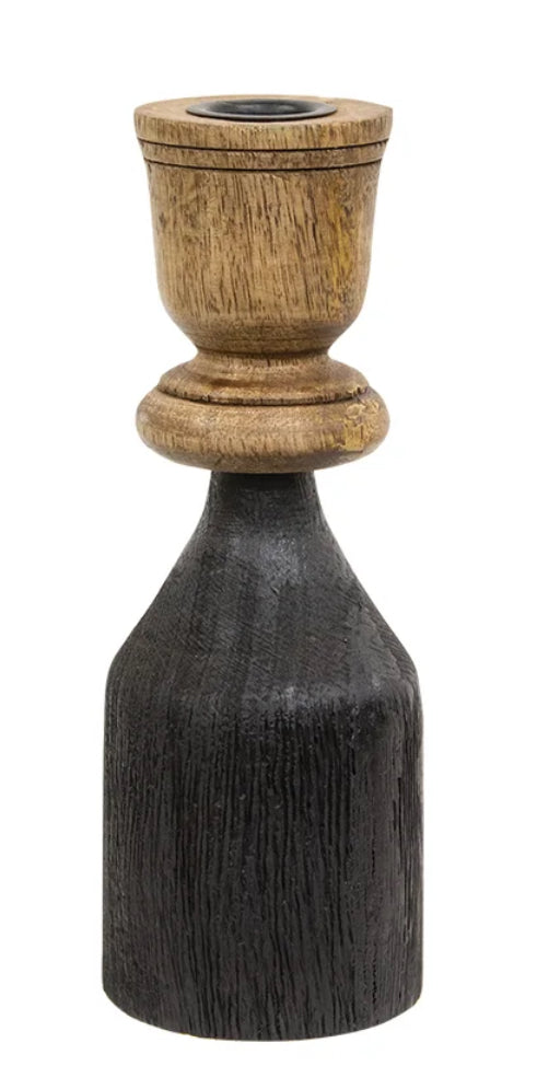 8.25” Black & Wood Taper Candle Holder