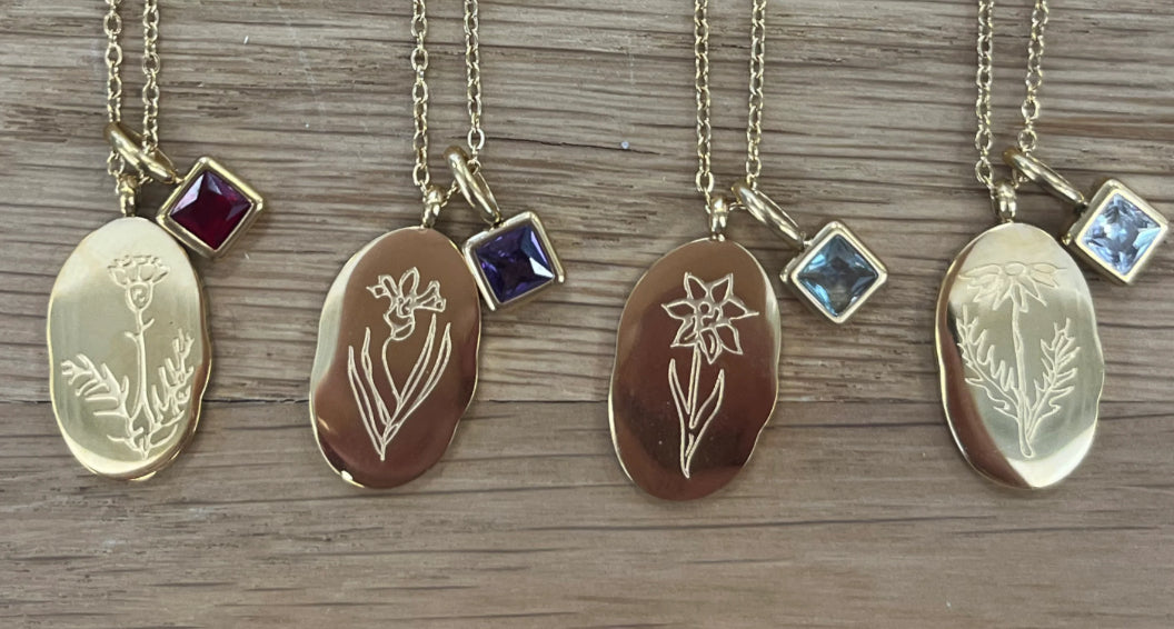 Gold Birth Flower Necklace W/Charm