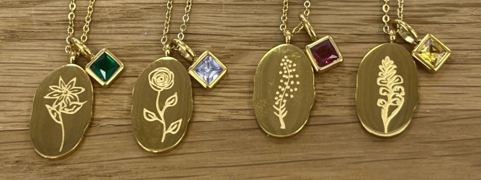 Gold Birth Flower Necklace W/Charm
