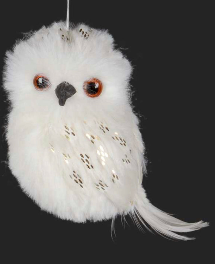 White Owl W/Gold Sequin Ornament