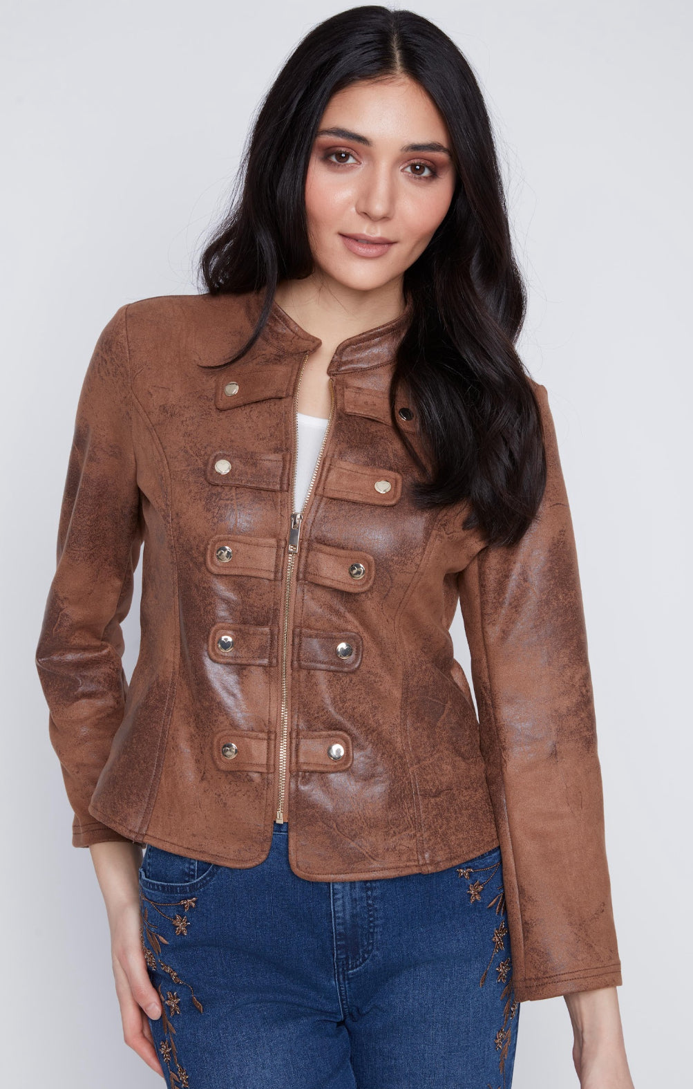 Faux Leather Jacket W/Zipper