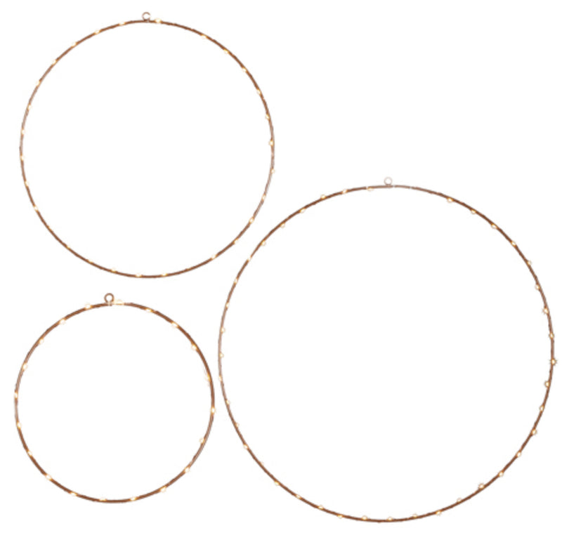 Set Of 3 Warm White Metal Wreaths (12”, 18”, 24”)