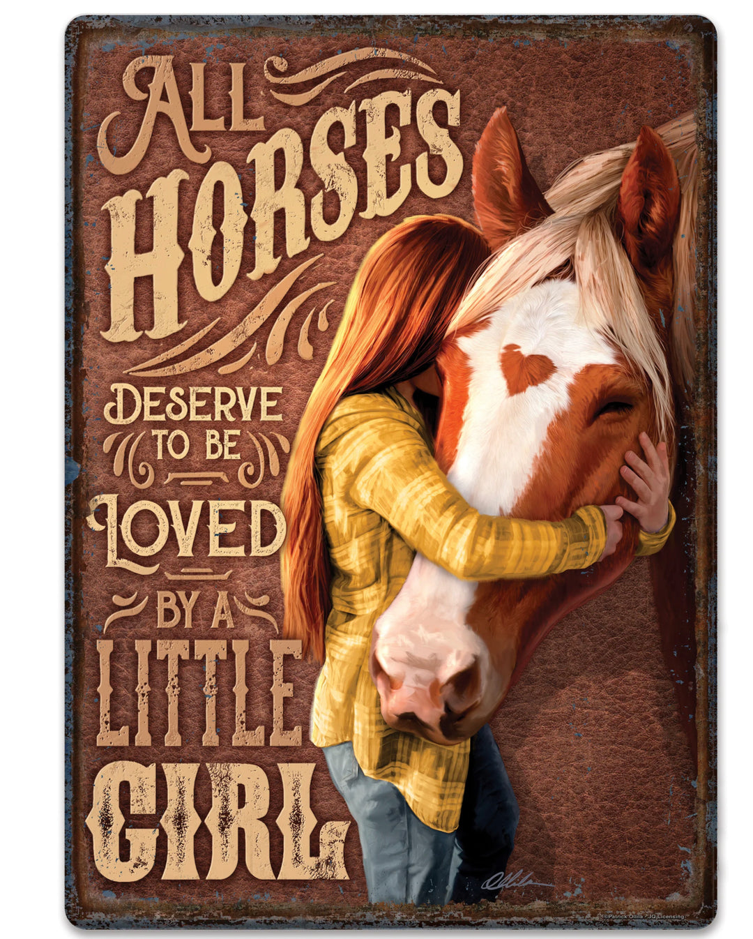 Horse Little Girl 12inX17in Metal Sign