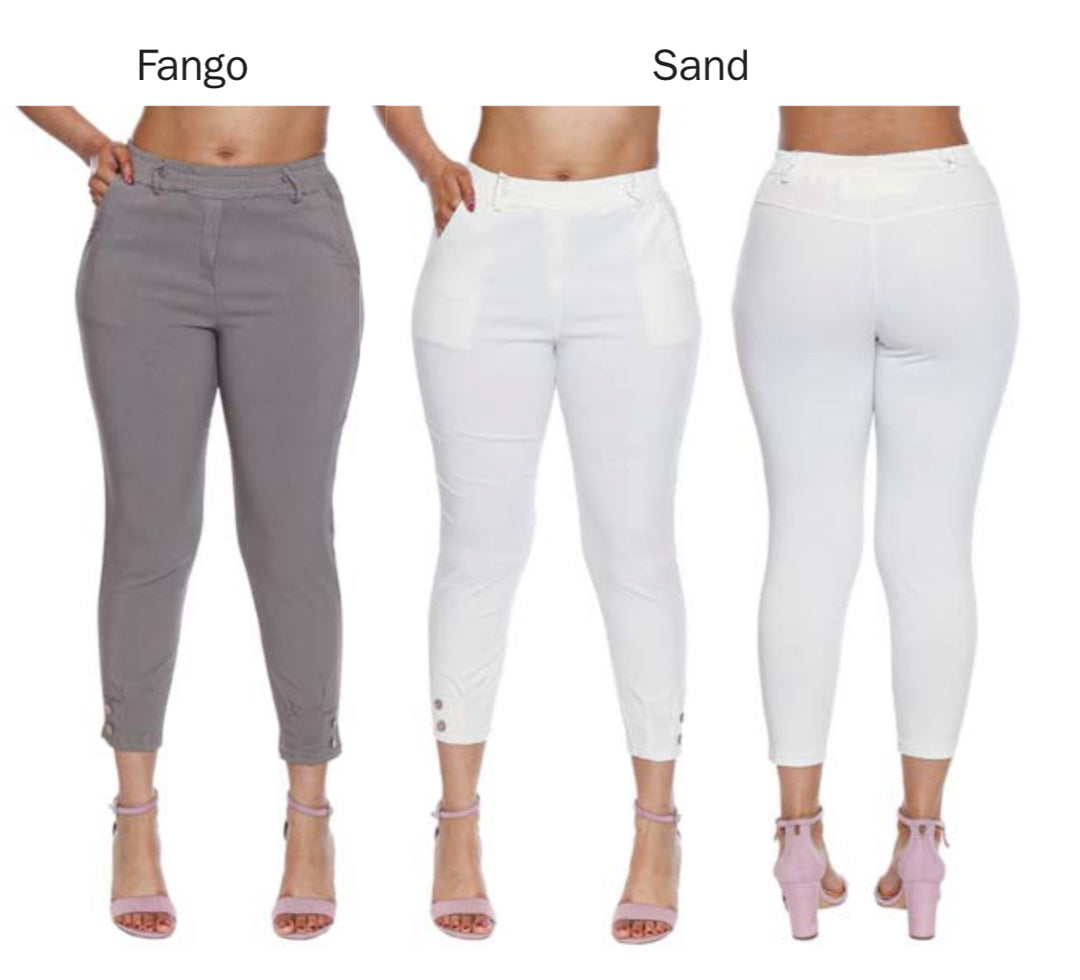 Stretch Elastic Cropped Pant W/Button Detail