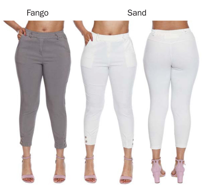 Stretch Elastic Cropped Pant W/Button Detail