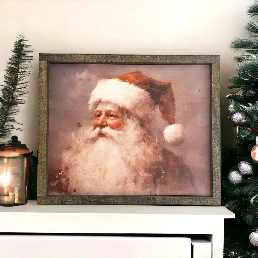Vintage Santa Oil Painting