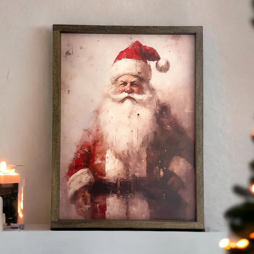 Vintage Santa Oil Painting