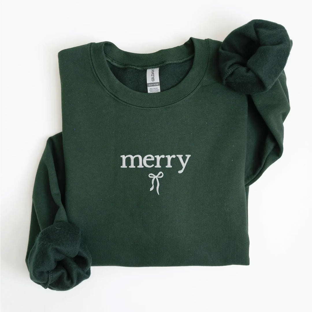 Embroidered “Merry Bow” Christmas Sweatshirt