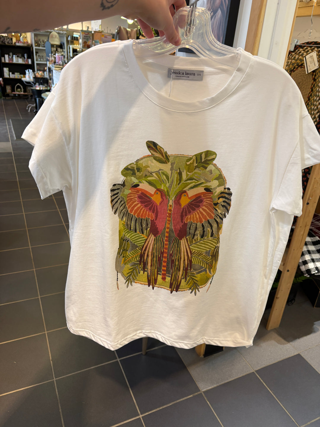 O/S White T-Shirt W/Birds