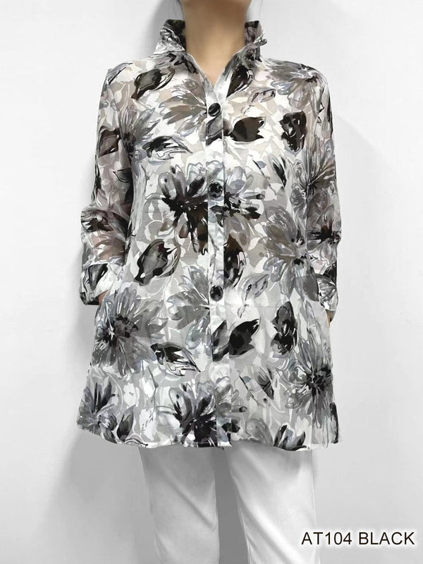 Abstract Pattern Button Blouse