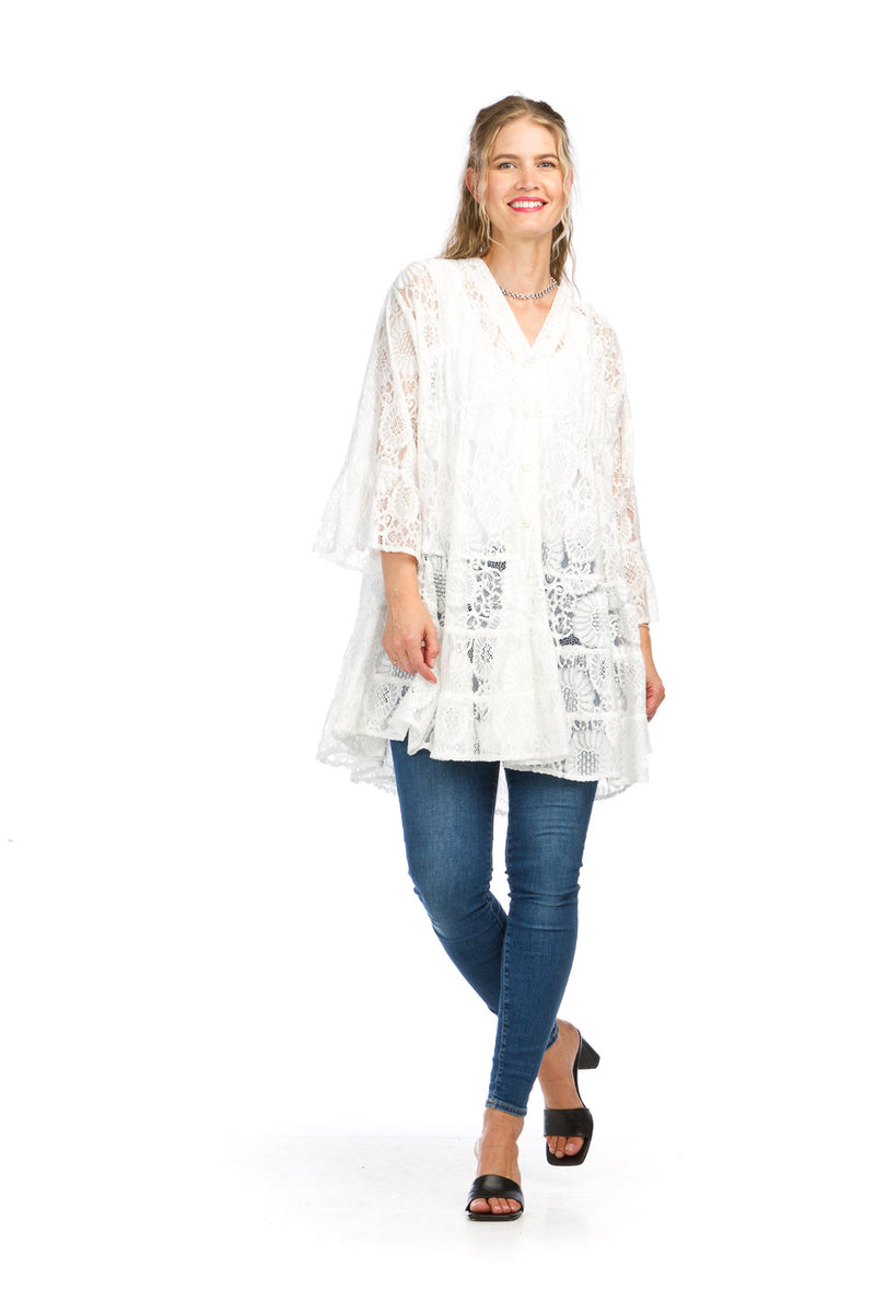 Lace Button Front Tunic