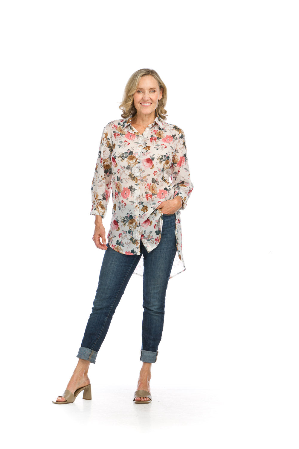 Floral Georgette Collared Tunic