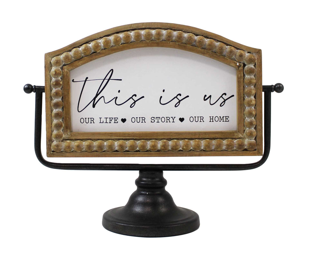 This Is Us Wood Sign On Metal Beaded Stand