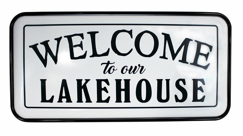 White Metal Lakehouse Welcome Sign