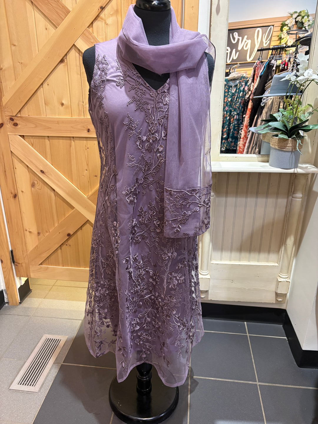 Sleeveless Dress W/Matching Shawl/Scarf