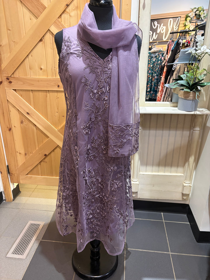 Sleeveless Dress W/Matching Shawl/Scarf