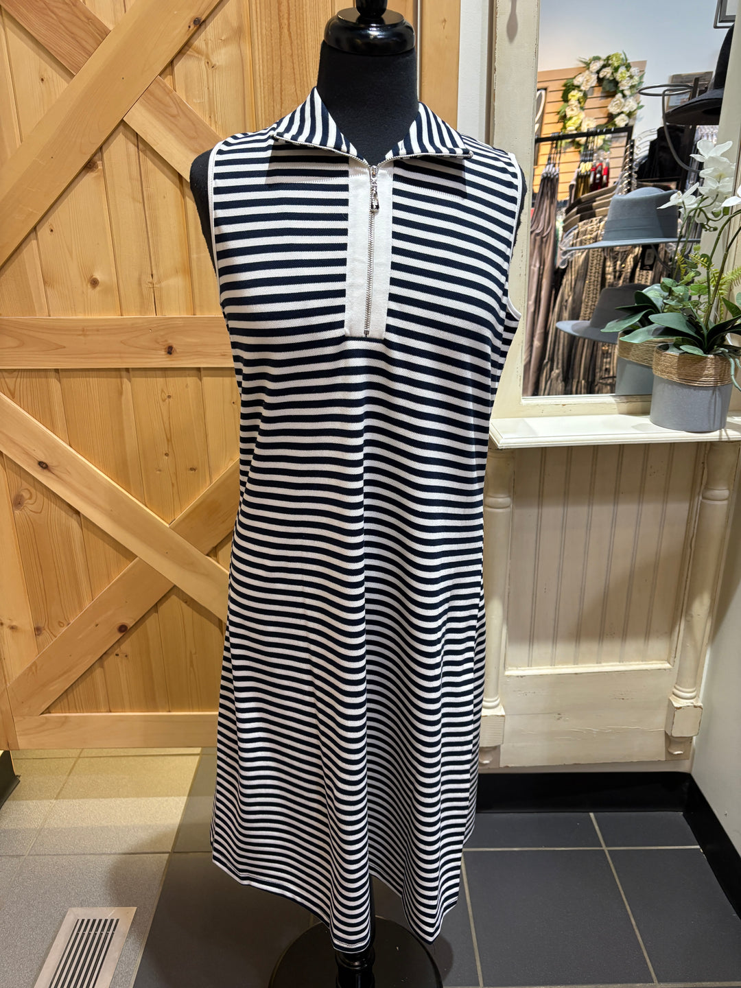 Collared Striped Dress W/Zipper