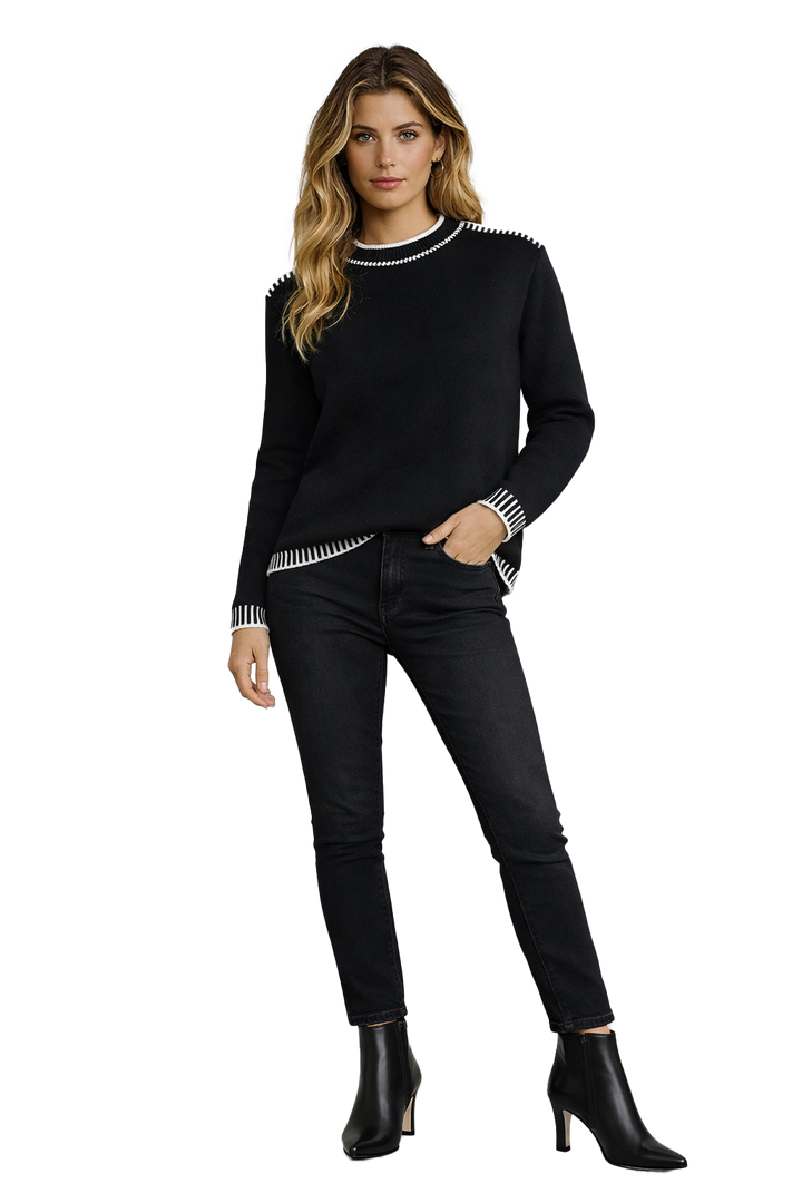 Long Sleeve Knit Sweater W/Neck Detail