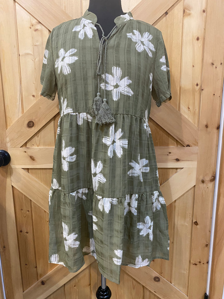 Tshirt Flower Pattern Dress W/Pockets