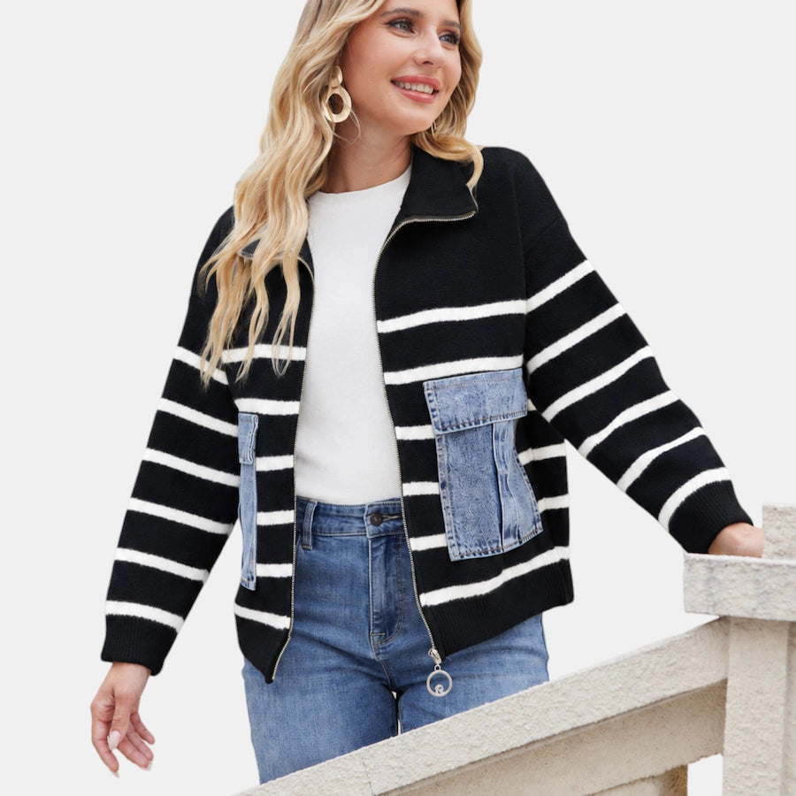 Striped Denim Patch Knit