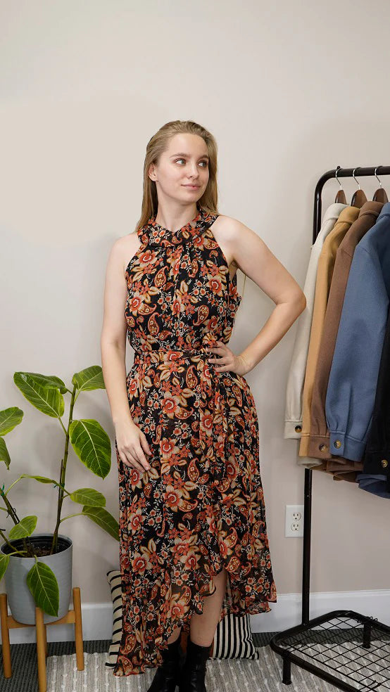 Paisley Lurex Print Halter Dress