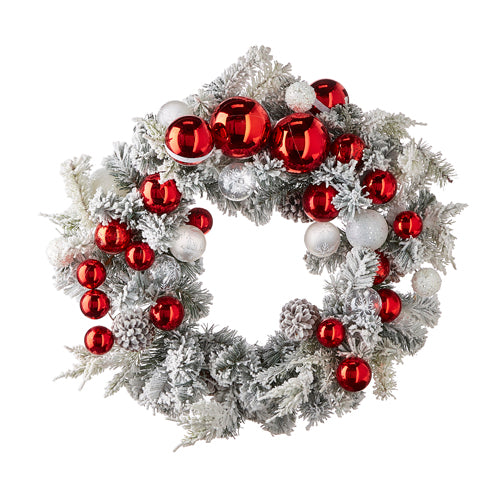 Snowy Pinecone & Ornament Wreath