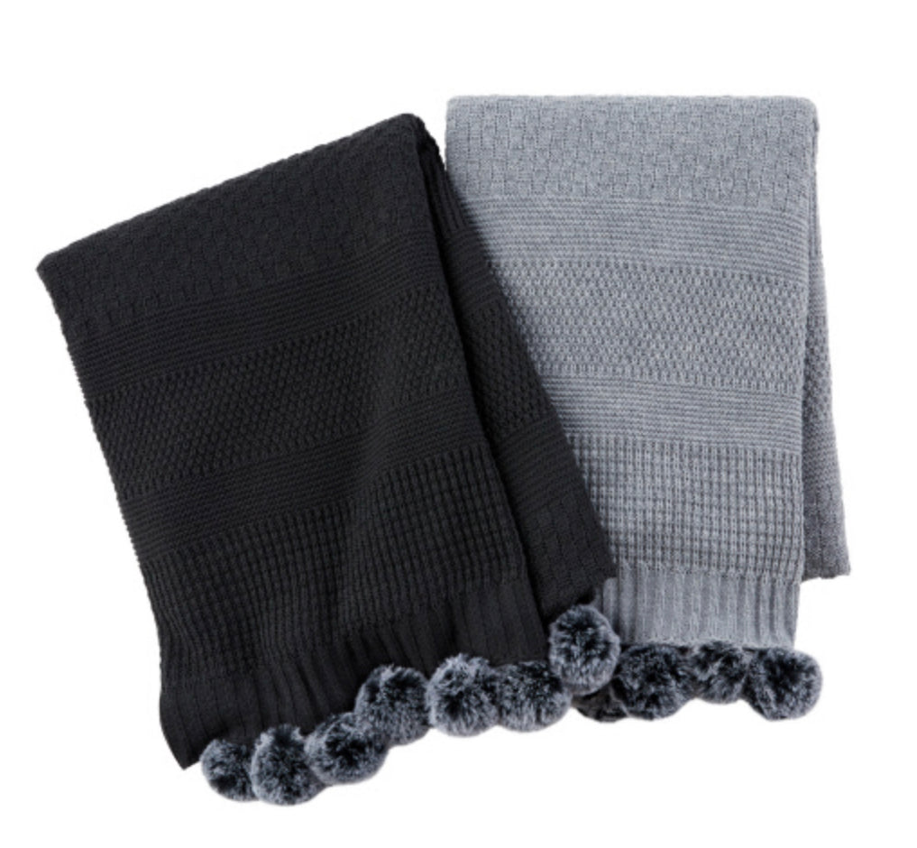 Charcoal Blanket With Pom