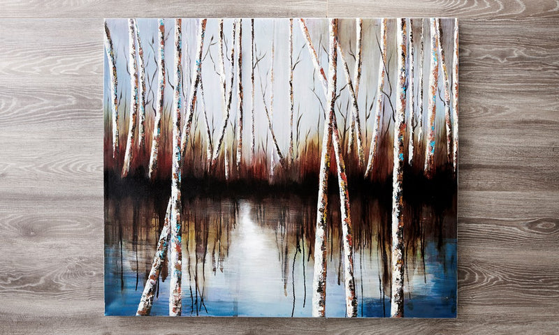 Birch Trees & Water Canvas 47x37”