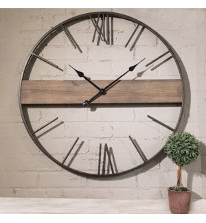 Metal Framed Clock W/Wood Center