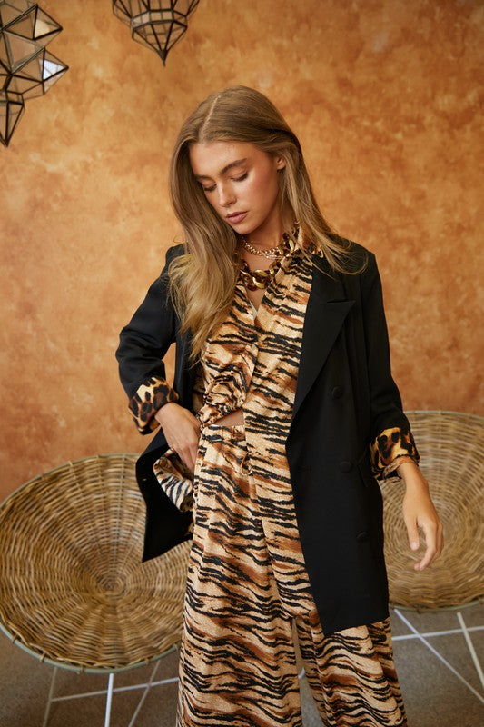Tailored Blazer W/Buttons & Leopard Lining